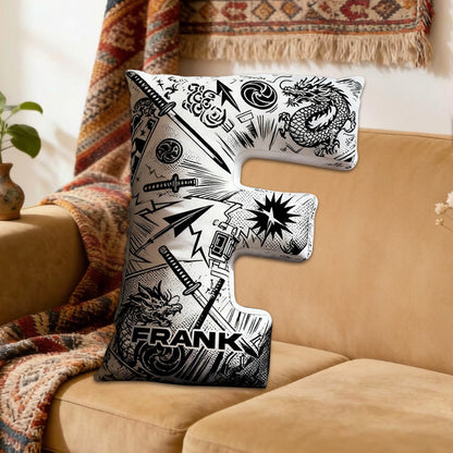 Personalized Japanese Anime Comic Style Alphabet Pillow with Custom Initial, Kids & Teens Christmas Birthday Gift