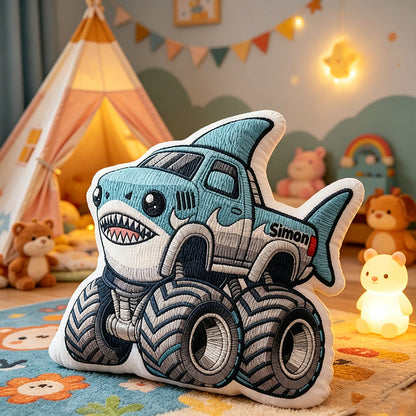Personalized Shark Race Car Pillow with Custom Name Graphic 3D Print Cushion Gift