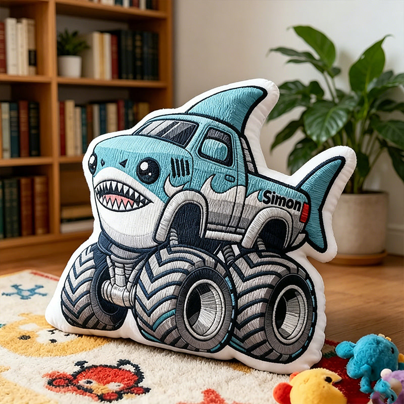 Personalized Shark Race Car Pillow with Custom Name Graphic 3D Print Cushion Gift