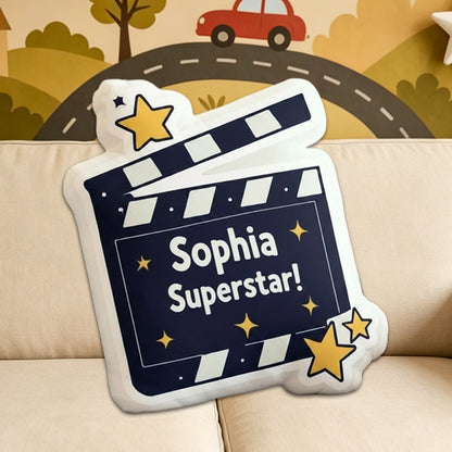 Personalized Movie Clapper Shaped Pillow with Custom Name, Kids & Family Christmas Birthday Gift Cushion