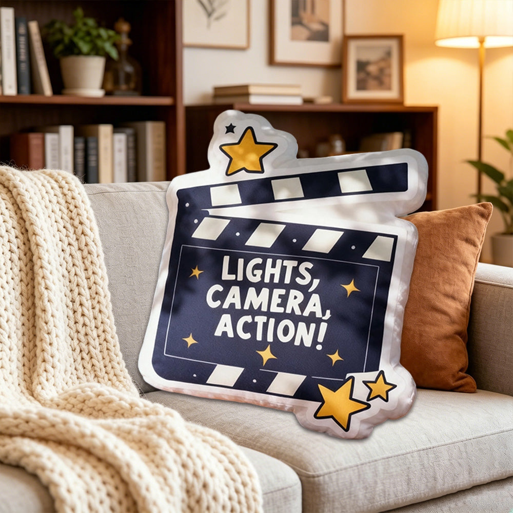 Personalized Movie Clapper Shaped Pillow with Custom Name, Kids & Family Christmas Birthday Gift Cushion