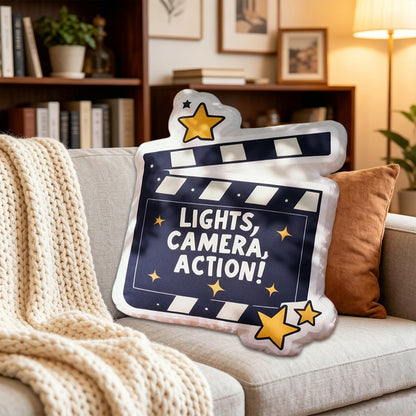 Personalized Movie Clapper Shaped Pillow with Custom Name, Kids & Family Christmas Birthday Gift Cushion