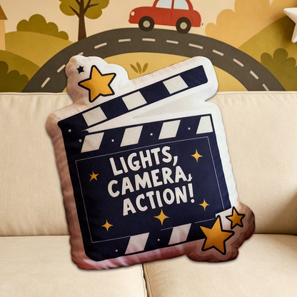 Personalized Movie Clapper Shaped Pillow with Custom Name, Kids & Family Christmas Birthday Gift Cushion