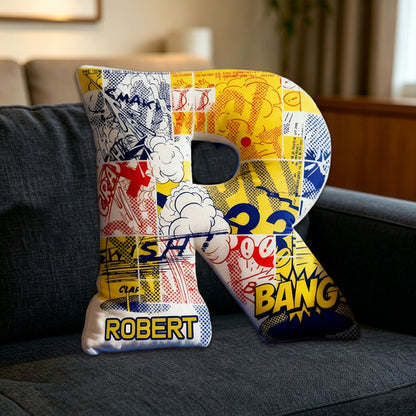 Personalized Comic Anime Alphabet Pillow with Custom Initial, Kids & Teen Christmas Birthday Gift Cushion