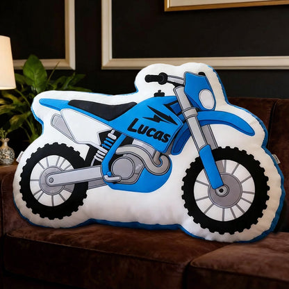 Personalized Motorcycle Shaped Pillow with Custom Name 3D Graphic Print Cushion Gift for Motorcycle Lovers