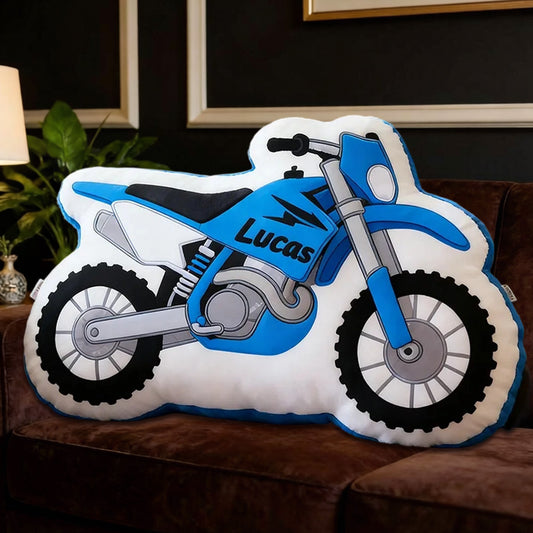 Personalized Motorcycle Shaped Pillow with Custom Name 3D Graphic Print Cushion Gift for Motorcycle Lovers