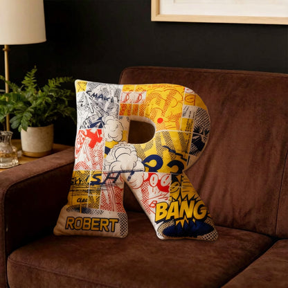 Personalized Comic Anime Alphabet Pillow with Custom Initial, Kids & Teen Christmas Birthday Gift Cushion