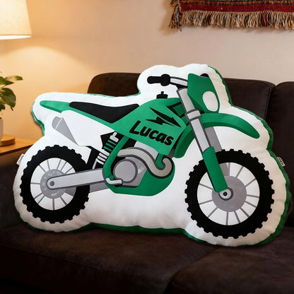Personalized Motorcycle Shaped Pillow with Custom Name 3D Graphic Print Cushion Gift for Motorcycle Lovers