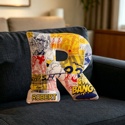 Personalized Comic Anime Alphabet Pillow with Custom Initial, Kids & Teen Christmas Birthday Gift Cushion