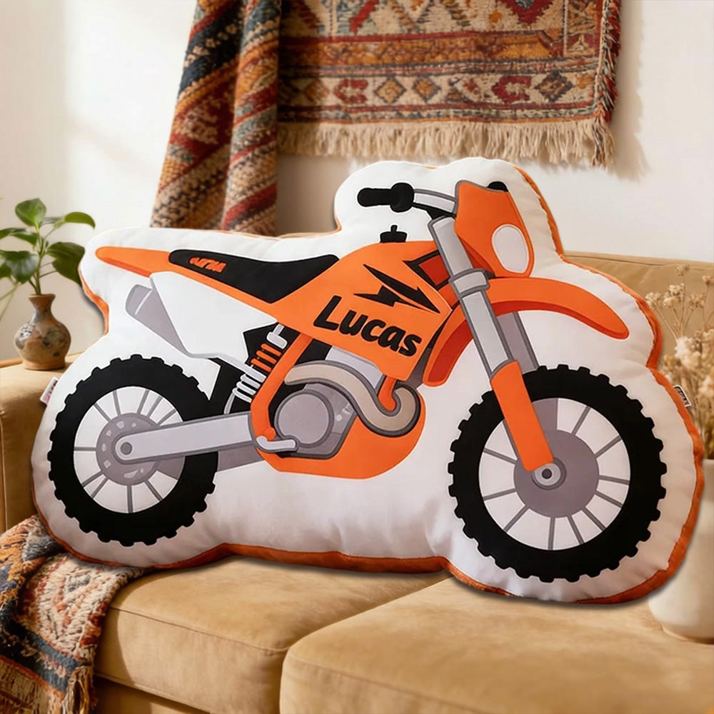 Personalized Motorcycle Shaped Pillow with Custom Name 3D Graphic Print Cushion Gift for Motorcycle Lovers