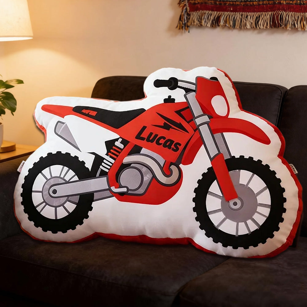 Personalized Motorcycle Shaped Pillow with Custom Name 3D Graphic Print Cushion Gift for Motorcycle Lovers