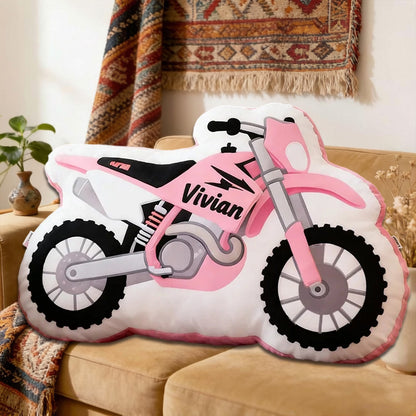 Personalized Motorcycle Shaped Pillow with Custom Name 3D Graphic Print Cushion Gift for Motorcycle Lovers