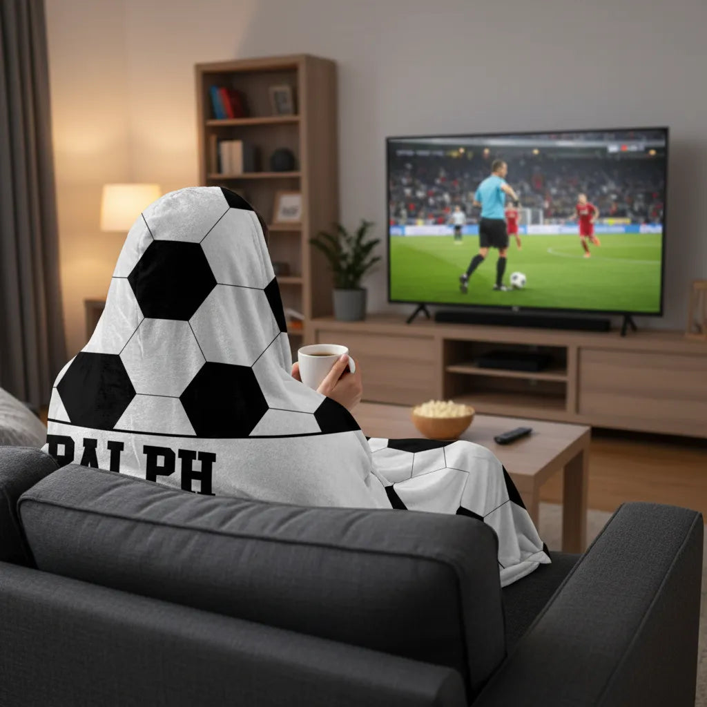 SOCCER THROW HOODED -Hooded Minky Fleece Blanket