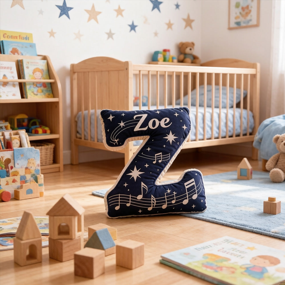Personalized Starry Sky Music Note Pillow with Custom Name, Sheet Music Plush Cushion, Unique Gift for Kids, Music Lovers & Bedroom Decor