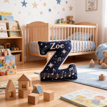 Personalized Starry Sky Music Note Pillow with Custom Name, Sheet Music Plush Cushion, Unique Gift for Kids, Music Lovers & Bedroom Decor