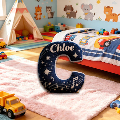 Personalized Starry Sky Music Note Pillow with Custom Name, Sheet Music Plush Cushion, Unique Gift for Kids, Music Lovers & Bedroom Decor