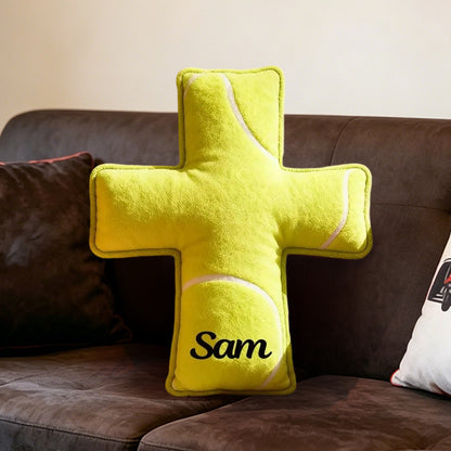 Personalized Tennis-Themed Cross Pillow – Unique Religious Gift for Athletes and Fans