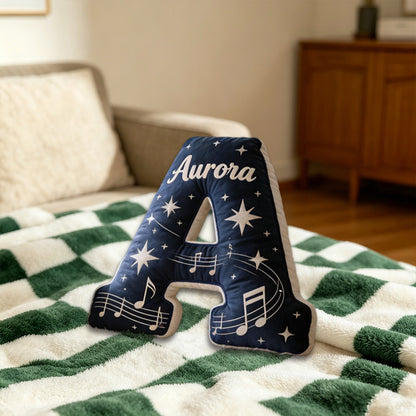 Personalized Starry Sky Music Note Pillow with Custom Name, Sheet Music Plush Cushion, Unique Gift for Kids, Music Lovers & Bedroom Decor