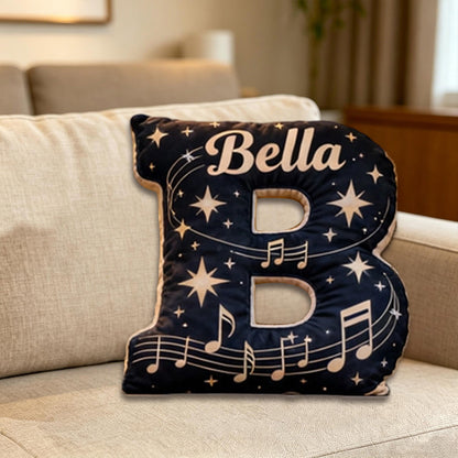 Personalized Starry Sky Music Note Pillow with Custom Name, Sheet Music Plush Cushion, Unique Gift for Kids, Music Lovers & Bedroom Decor