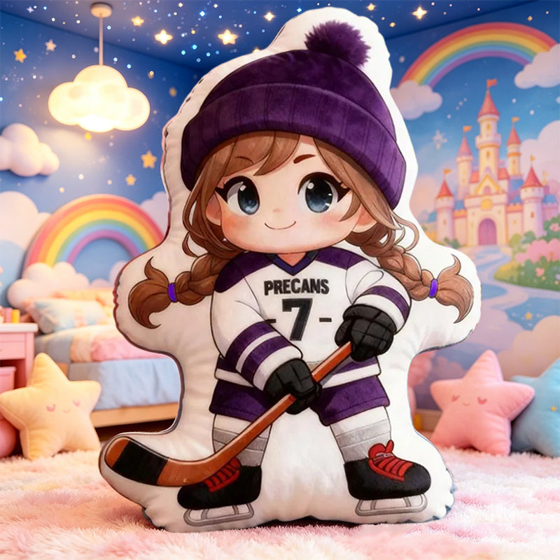 Personalized Ice Hockey Pillow with Custom Name – Cute Sports Cushion for Kids, Girls, Boys, and Hockey Enthusiasts