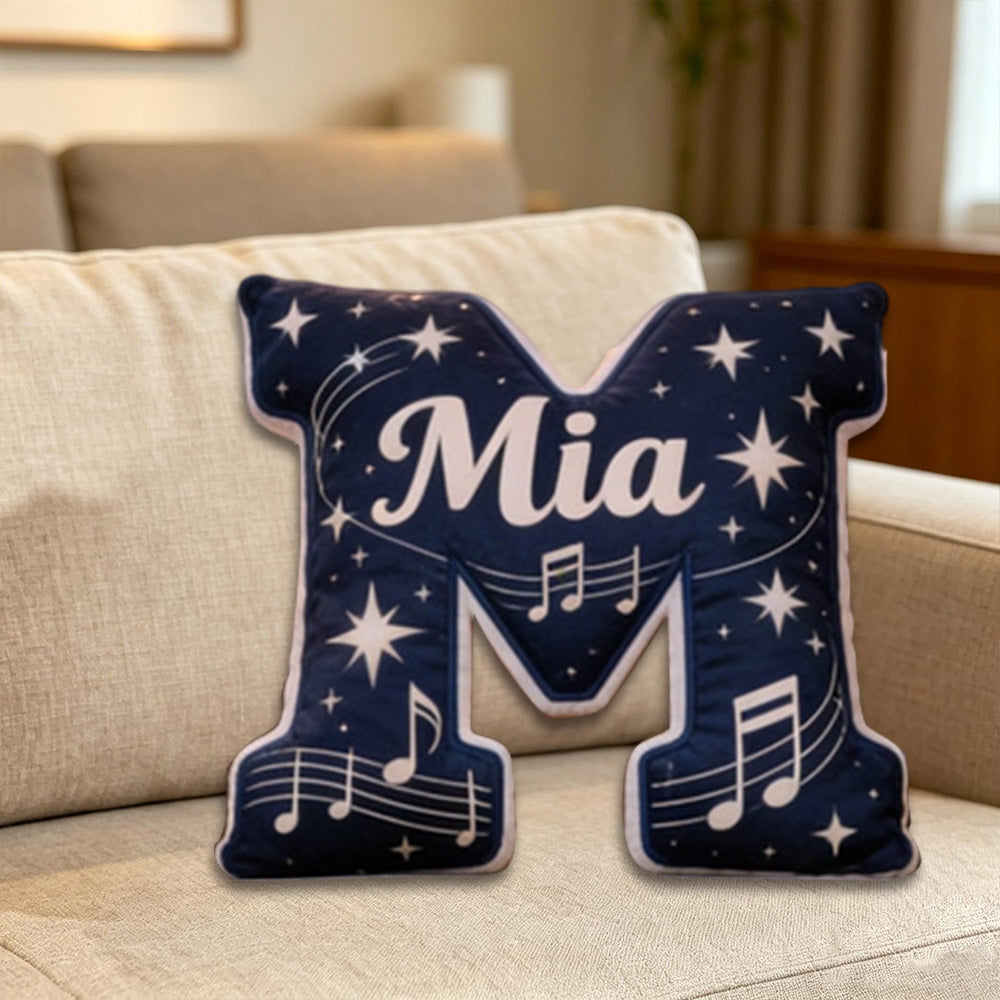 Personalized Starry Sky Music Note Pillow with Custom Name, Sheet Music Plush Cushion, Unique Gift for Kids, Music Lovers & Bedroom Decor