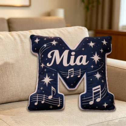 Personalized Starry Sky Music Note Pillow with Custom Name, Sheet Music Plush Cushion, Unique Gift for Kids, Music Lovers & Bedroom Decor