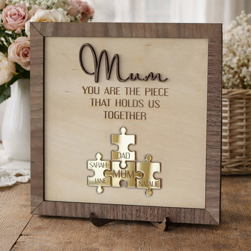 Personalized Mom Puzzle Sign with Names Piece That Holds Us Together Keepsake Gifts for Mom Mother's Day Gift Ideas