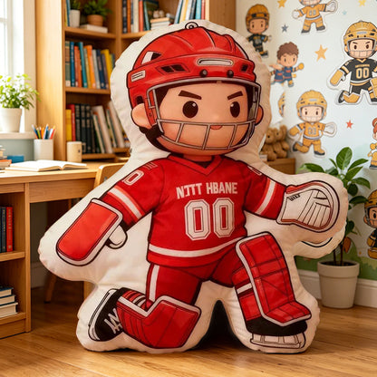 Personalized Ice Hockey Goalie Pillow with Custom Name & Jersey Number – Hockey Player Cushion, Sports Room Decor, Gift for Kids, Players, and Ice Hockey Fans
