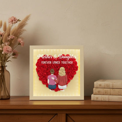 Personalized Mom and Daughter Heart Shadow Box With LED Light Mother's Day Gift