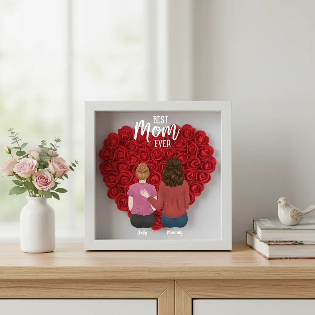 Personalized Mother And Her Kids Heart Shadow Box With Names Mother's Day Gift