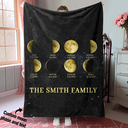 Personalized Mom Moon Phase by Date Blanket with Kids Names Mother's Day Gift