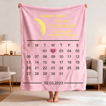 Personalized Calendar & Moon Phase Soft Fleece Blanket - Custom Name and Special Date Commemorative Gift