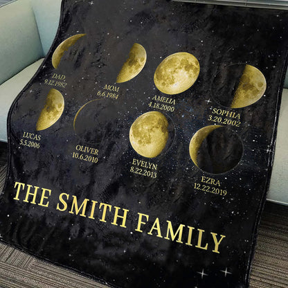 Personalized Mom Moon Phase by Date Blanket with Kids Names Mother's Day Gift