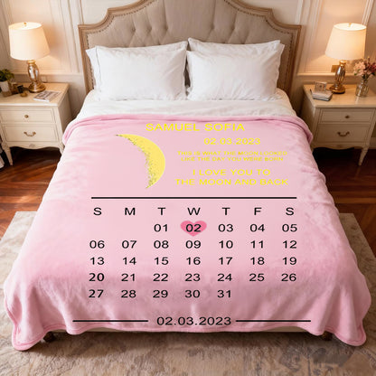 Personalized Calendar & Moon Phase Soft Fleece Blanket - Custom Name and Special Date Commemorative Gift