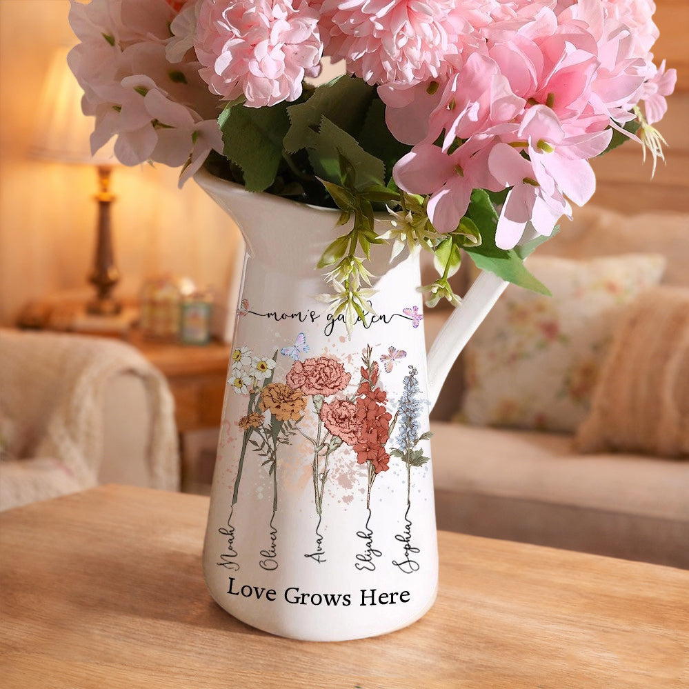 Personalized Grandma’s Garden Birth Month Flower Vase – Custom Grandkids’ Names, Perfect Mother’s Day Gift