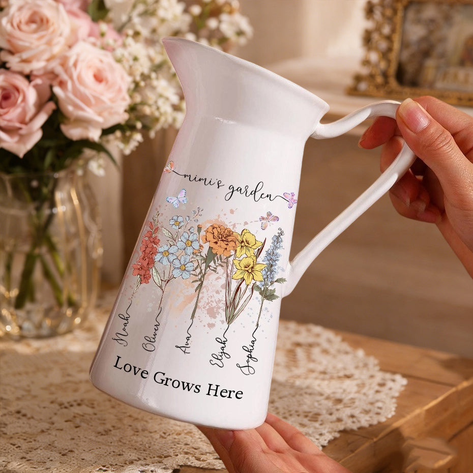 Personalized Grandma’s Garden Birth Month Flower Vase – Custom Grandkids’ Names, Perfect Mother’s Day Gift