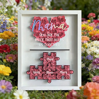 Personalized “Mom, You Are the Piece That Holds Us Together” Jigsaw Puzzle Flower Shadow Box – Perfect Mother’s Day Gift