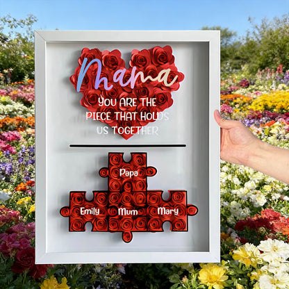 Personalized “Mom, You Are the Piece That Holds Us Together” Jigsaw Puzzle Flower Shadow Box – Perfect Mother’s Day Gift