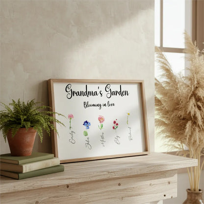 Personalized Grandmas Garden Birth Month Flower Print  Wall Art with Kids Names Mother's Day Gift