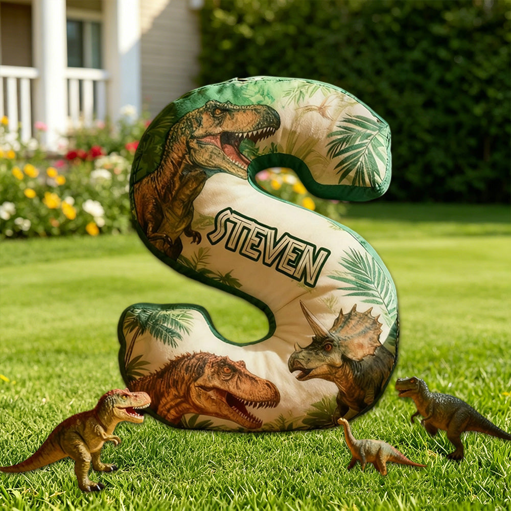 Personalized Dinosaur Alphabet Pillow with Custom Initial, Kids Dinosaur Movie Gift, Christmas Birthday Cushion for Boys