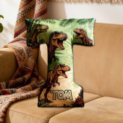 Personalized Dinosaur Alphabet Pillow with Custom Initial, Kids Dinosaur Movie Gift, Christmas Birthday Cushion for Boys