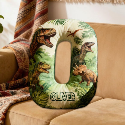 Personalized Dinosaur Alphabet Pillow with Custom Initial, Kids Dinosaur Movie Gift, Christmas Birthday Cushion for Boys