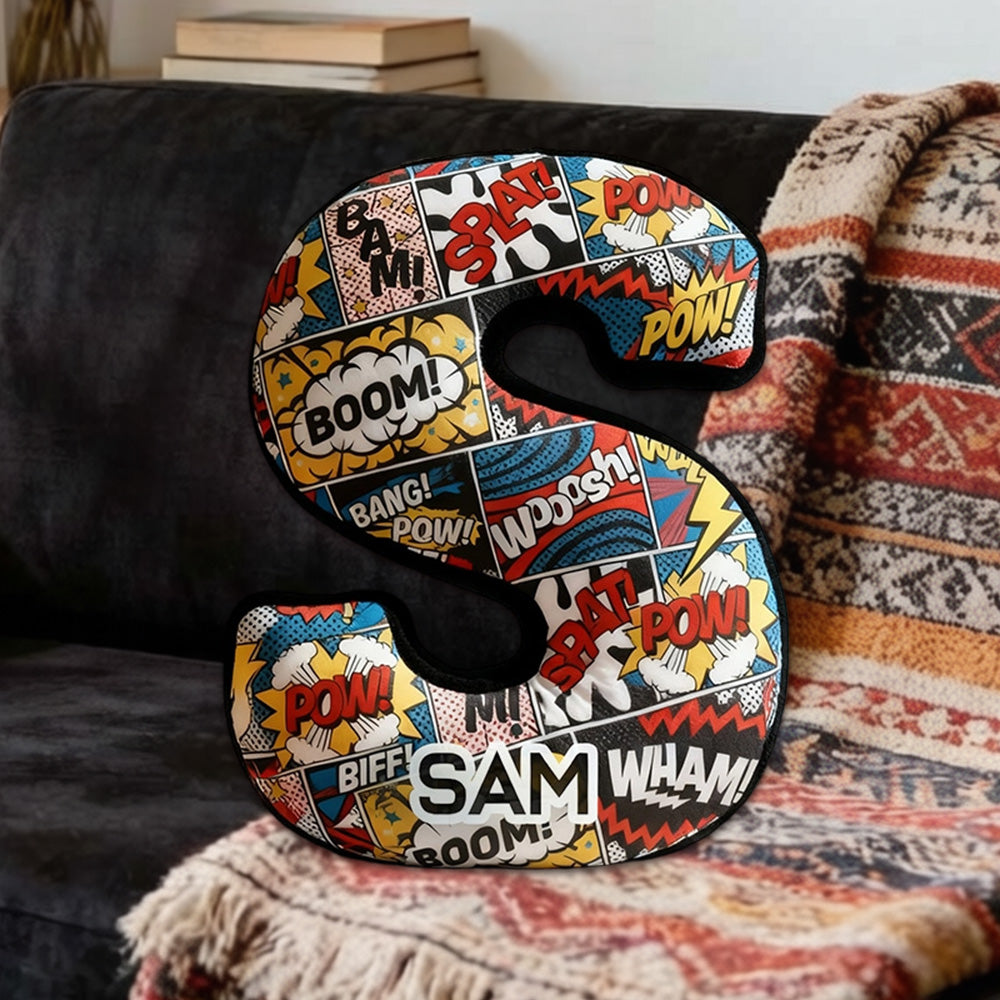 Personalized Comic Anime Alphabet Pillow with Custom Initial, Kids & Teens Gift, Christmas Birthday Cushion