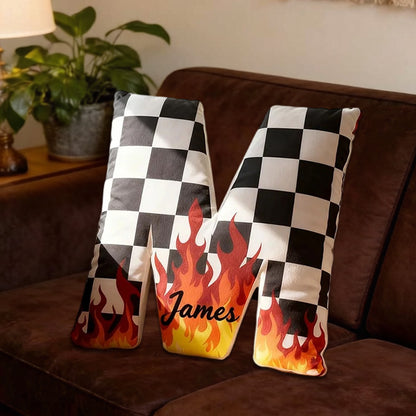 Personalized Racing Letter Pillow – 3D Graphic Print with Custom Name Perfect Gift for Racers