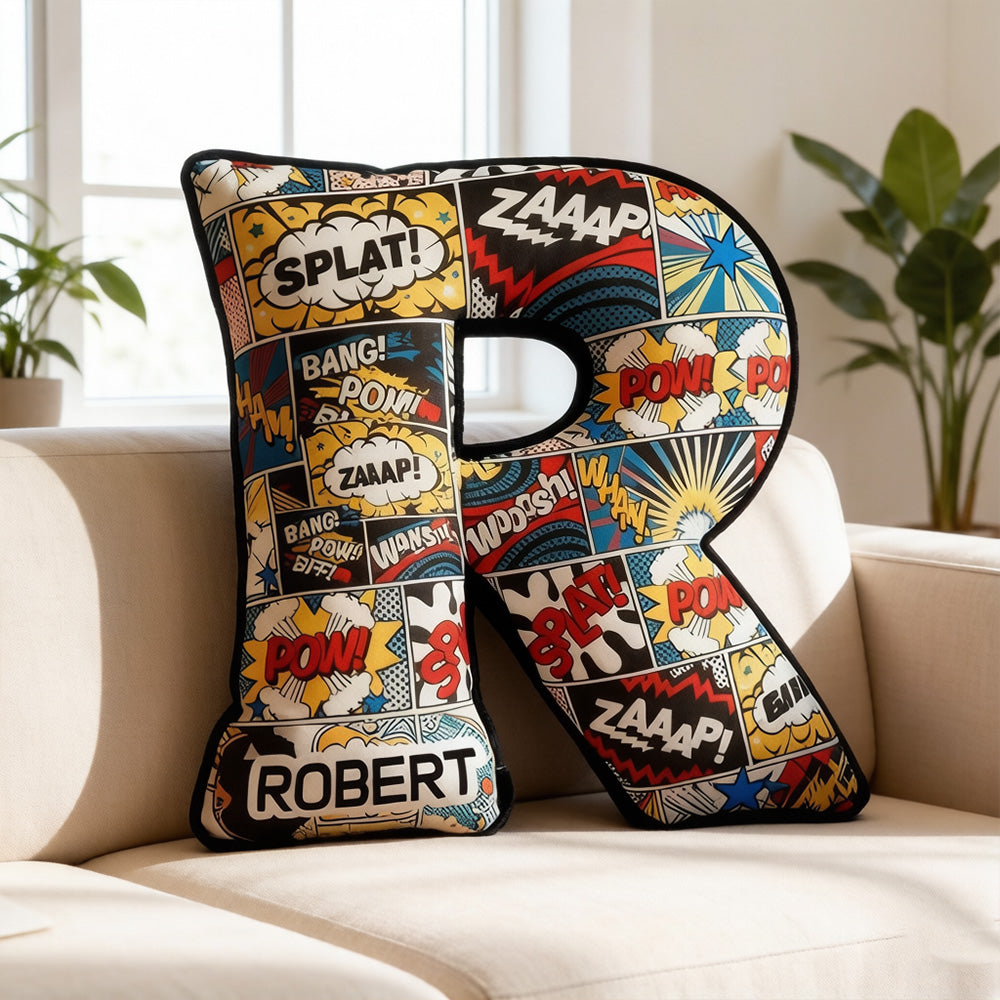 Personalized Comic Anime Alphabet Pillow with Custom Initial, Kids & Teens Gift, Christmas Birthday Cushion