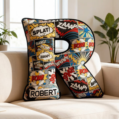 Personalized Comic Anime Alphabet Pillow with Custom Initial, Kids & Teens Gift, Christmas Birthday Cushion