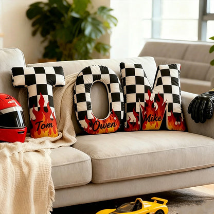Personalized Racing Letter Pillow – 3D Graphic Print with Custom Name Perfect Gift for Racers