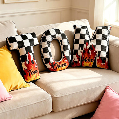 Personalized Racing Letter Pillow – 3D Graphic Print with Custom Name Perfect Gift for Racers