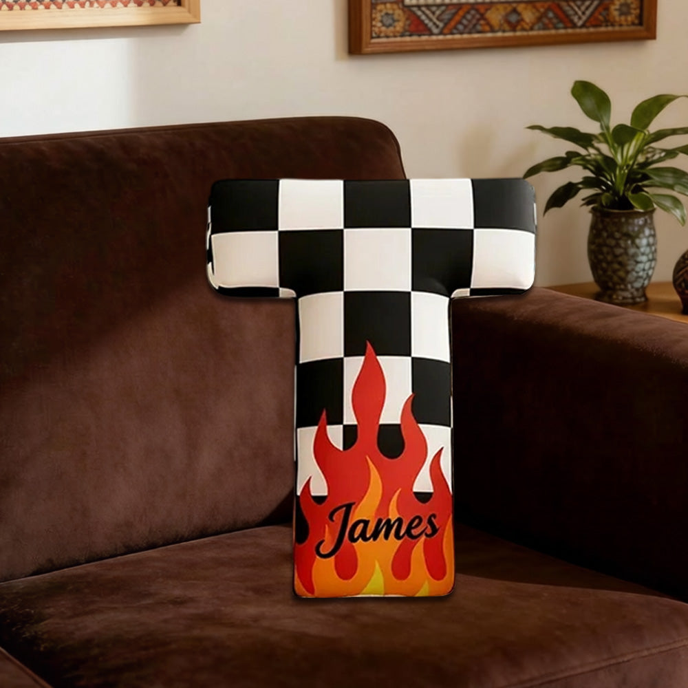 Personalized Racing Letter Pillow – 3D Graphic Print with Custom Name Perfect Gift for Racers