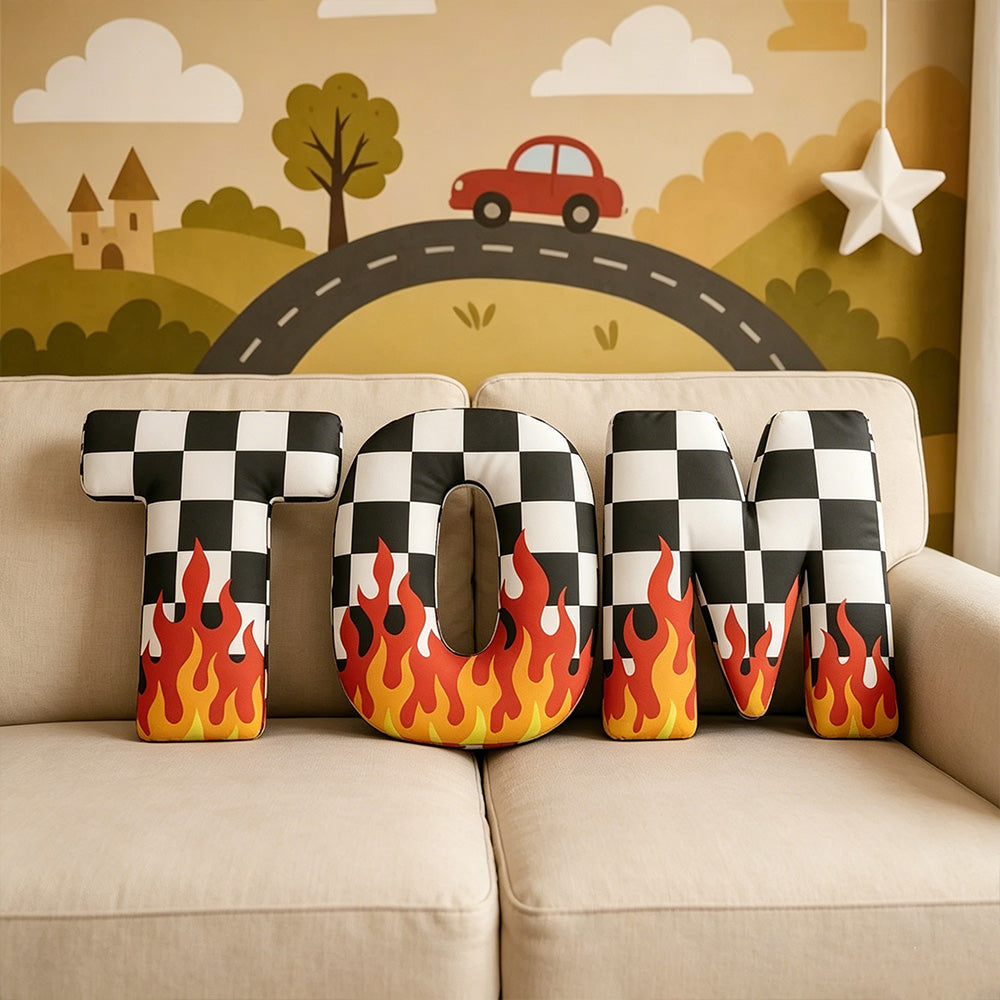 Personalized Racing Letter Pillow – 3D Graphic Print with Custom Name Perfect Gift for Racers
